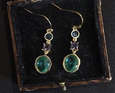 Vintage Style Blue Gemstone And Amethyst And Green Crystal Earrings
