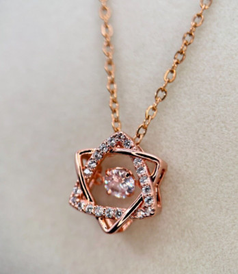 Fifth Ave Rose Gold Rhinestone Dual Triangle Pendant Necklace
