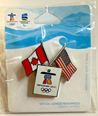 2010 Vancouver Winter Olympic Games Dual Flag Canada USA Lapel Pin Brooch