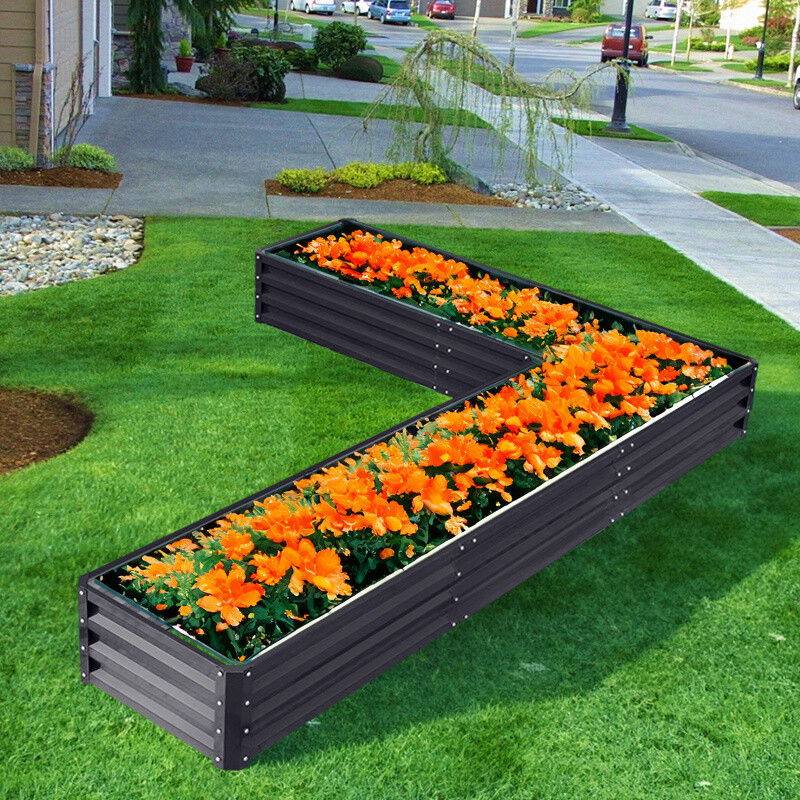 DIY LShaped Galvanized Metal Raised Bed Garden Outdoor Vegetable Grow