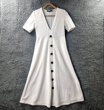 BOOHOO Womens Dress Size 8 White Stretch Knit Short Sleeve V-Neck Midi A-line