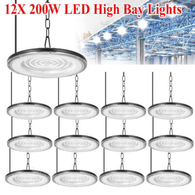 12 Pack 200W UFO Led High Bay Light Factory Warehouse Commercial Led Shop Lights