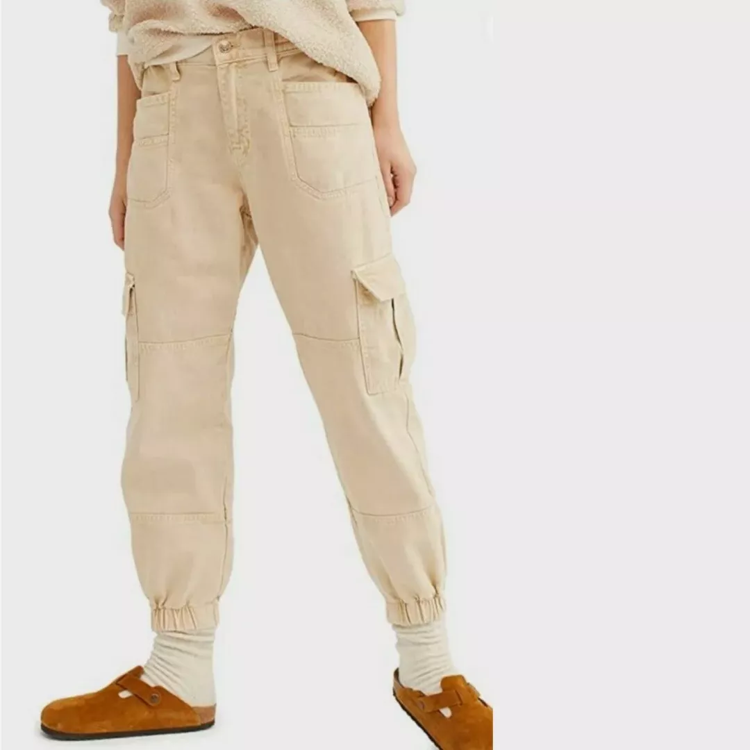 Free People Platoon Cargo Pants Khaki Large L denim joggers jeans NWT new