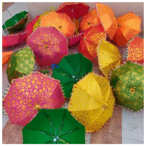 Golden Printed Sun Protection Rajasthani Umbrella - Picture 1 of 9