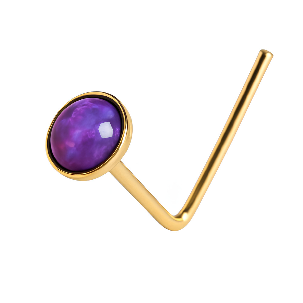 Opal Gold Nose Stud Purple 9ct Gold 22g (0.6mm) 2.5mm L Bent Piercing Jewellery