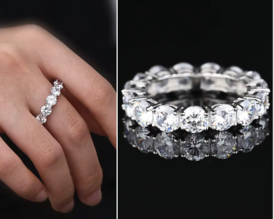 Echter 6,5 kt Moissanit Ring + Box Sterlingsilber Ewigkeit Verlobung funkelnd