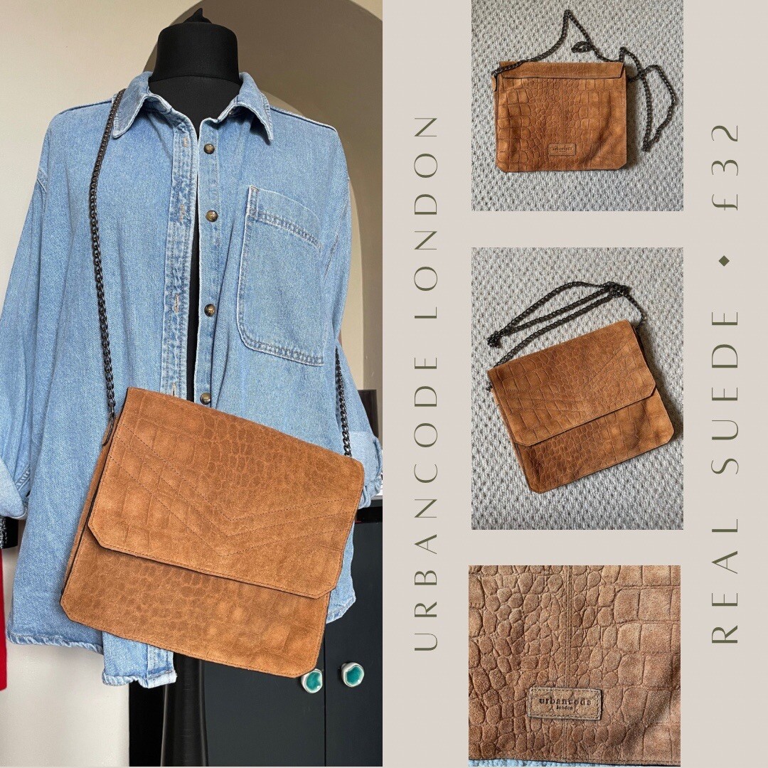 Urbancode London Real Leather Suede Tan Clutch Crossbody Bag UK