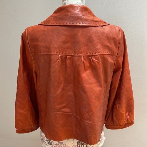Classiques Entier Burnt Orange Cropped Leather Coat Large - Picture 5 of 7