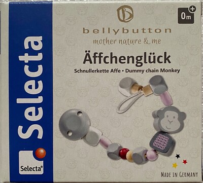 Selecta Bellybutton Monkey Luck Pacifier Chain Baby Toy Wooden Toy 64023