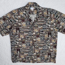 Vintage Hawaii Shirt Mens XL Ukulele Turtle Drum Fish Floral Hawaiian USA Cotton