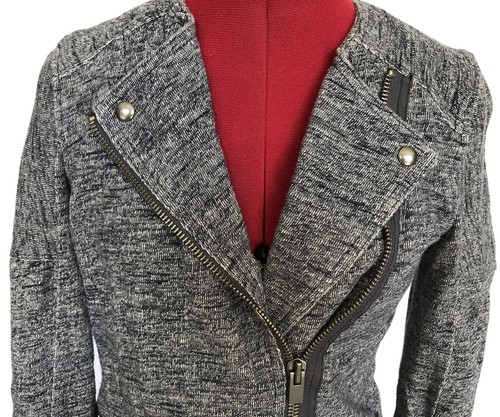 Gap Moto Jacket Womens XS Soft Blue Gray French Terry Asymmetric Zip Cropped-272 - Picture 2 of 13