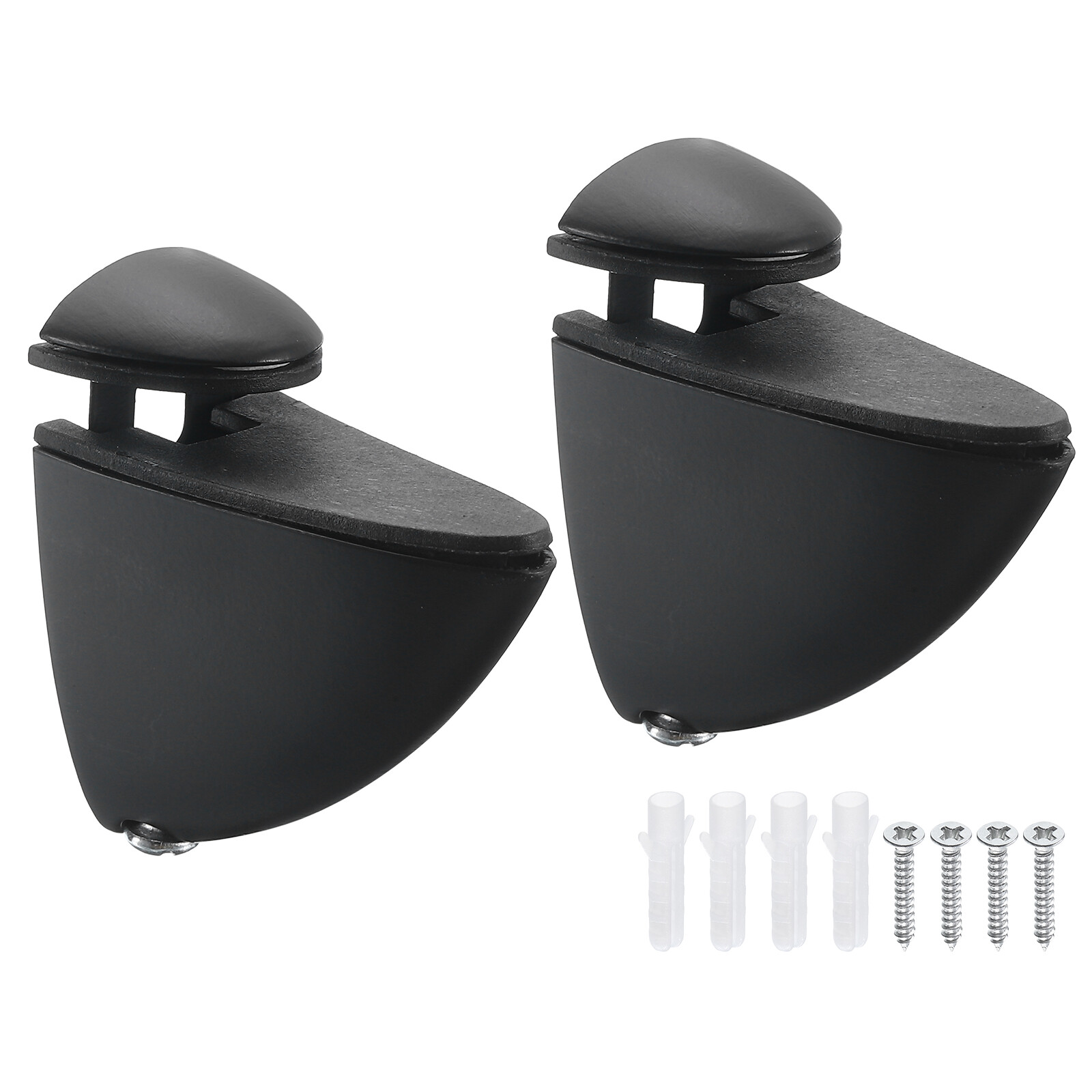 2-Pack Black Powder-Coated Glass Shelf Brackets for 0.12-0.63