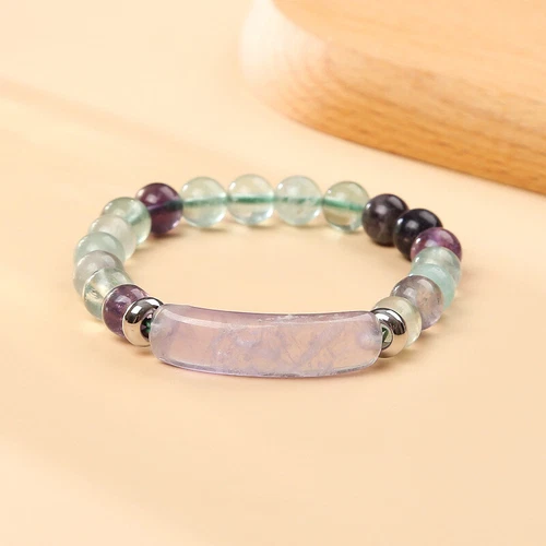 Natural Rainbow Fluorite Quartz Crystal Stone Bead Bridge Bracelet Healing Decor - Picture 3 of 4