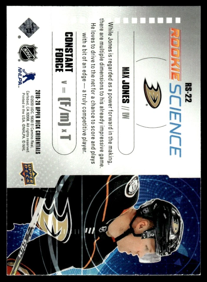 2019-20 Upper Deck Credentials Rookie Science Max Jones Anaheim Ducks #RS-22 - Image 2 of 2