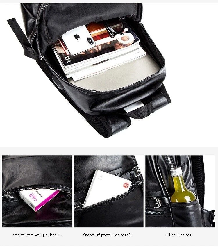 Mochila de couro empresarial masculina impermeável laptop escola esportes bolsa de viagem - Imagem 2 de 4