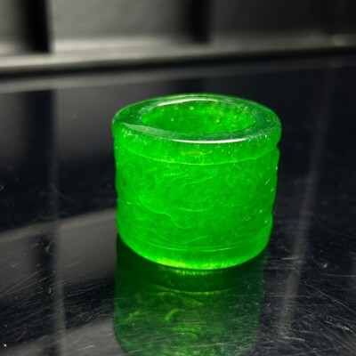 Certified Natural Ice Green Burmese Jade Jadeite Amulet archery thumb Rings 龙头扳指