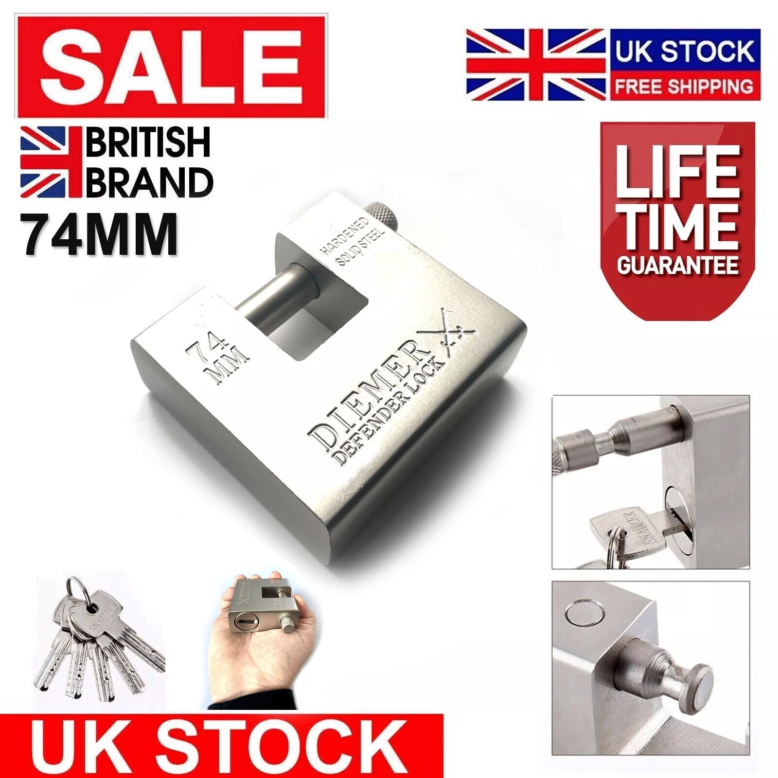 HEAVY DUTY Padlock High Security Shutter Shipping Container Chain Pad Lock 74MM