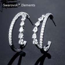 Luxueuses Boucles Créoles Swarovski® Elements plaqué or blanc 5 zirconiums 