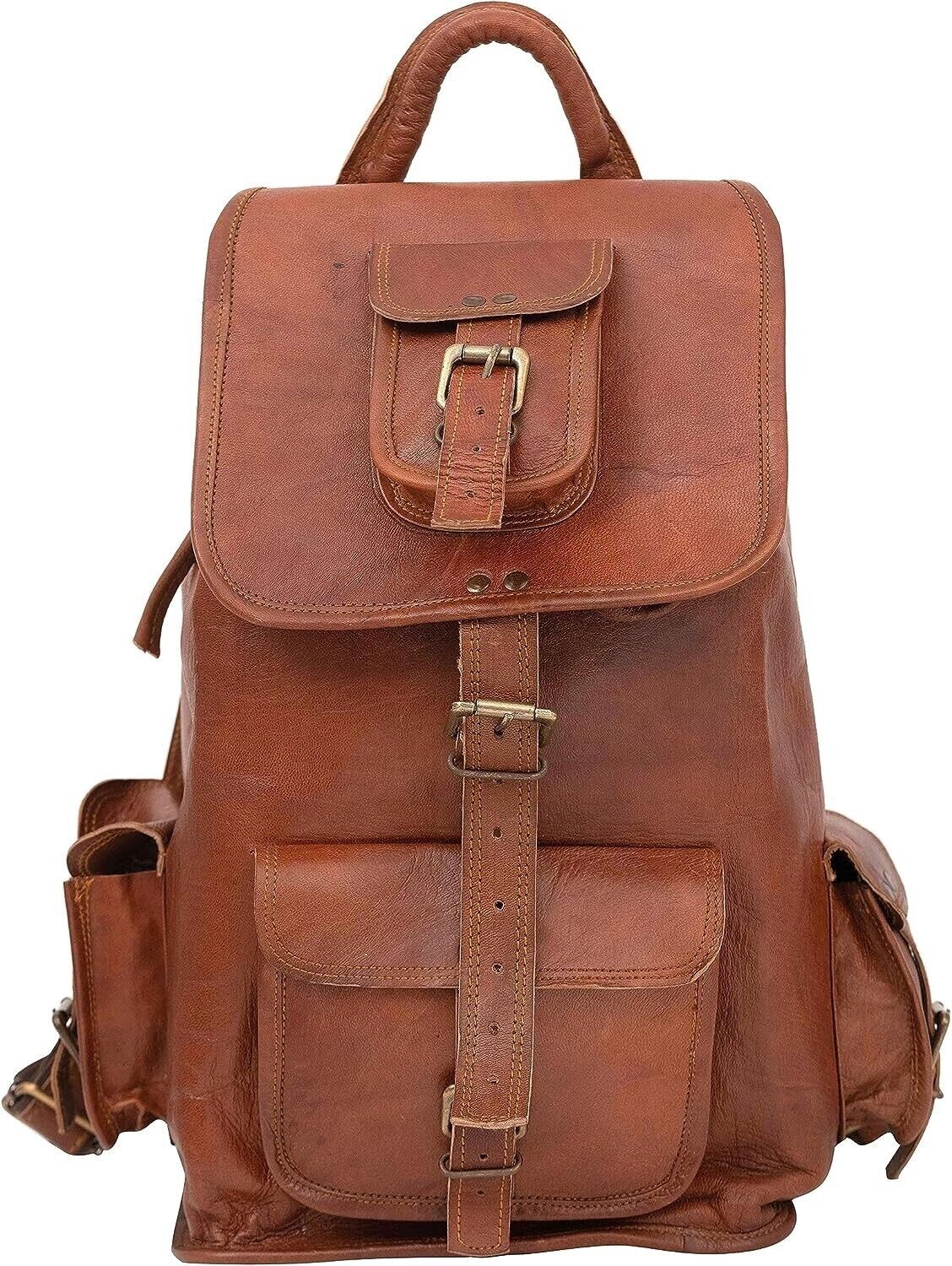 Vintage Genuine Leather Men Sling Backpack Rucksack Travel Bag