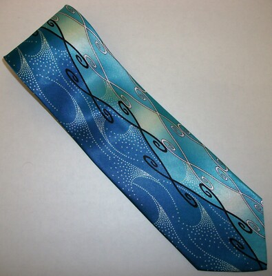 Blue, White, & Black Loops & Dots Abstract Neck Tie 58'' Long x 4'' Wide (E433)