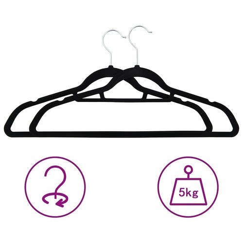 vidaXL Hanger Set of 50 Black ABC plastic, zinc alloy, velvet Standard - Picture 3 of 7