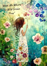 ACEO miniature art print 2.5x3.5 artist trading card Whimsical Girl Wild Free