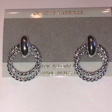 Vintage Silver Tone Twisted Hoop Boho Retro Earrings