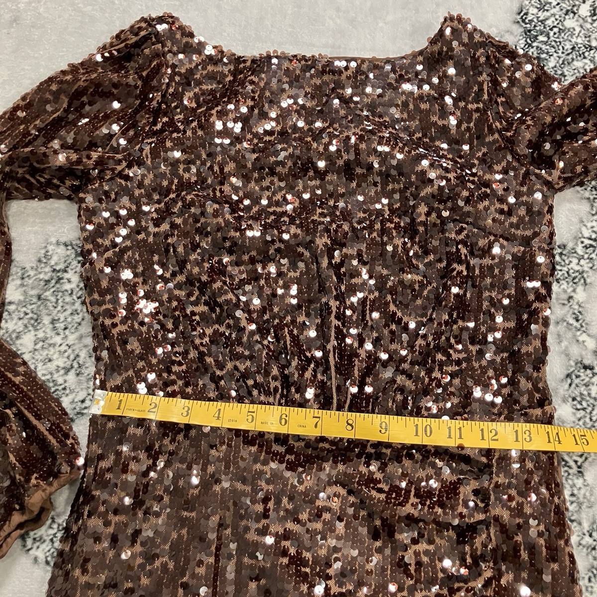 brown glitter long sleeve dress Ombre Sequin Beaded Flared Long Sleeve Maxi Dress - Brown main image 0