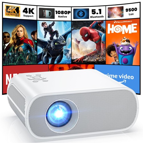 HOMPOW Native 1080P Mini Bluetooth Projector C10 Electronic Focus 50% Zoom 200"