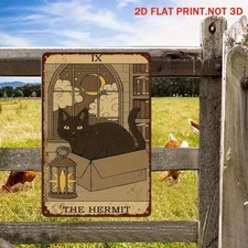 Tarot The Hermit Black Cat Metal Sign Gothic Witchy Farmhouse Outdoor Decoration