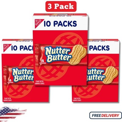 NUTTER BUTTER Peanut Butter Sandwich Cookies, 10 Packs of Snacks, (pack of 3)