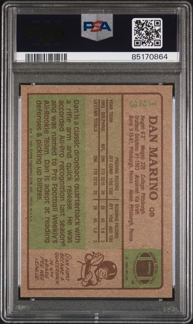 1984 Topps DAN MARINO #123 ROOKIE RC Dolphins HOF - PSA 8 NM-MT view 2