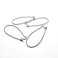 Large Gunmetal Kidney Ear Wires 45x17mm 4pcs Earring Findings, Gunmetal Gray
