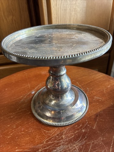 GODINGER Silver Art Co. PEDESTAL CAKE STAND -Beaded Edge. 6" Tall - 6 5/8" Diam.