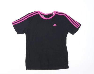 Adidas Girls Black Pink Trim Logo Short Sleeve T-Shirt 11-12 Years - Image 1 of 4