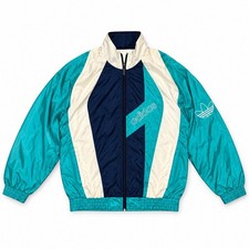 Vintage Adidas Trefoil Track Jacket Teal Navy Colorblock 80s 90s Oversized