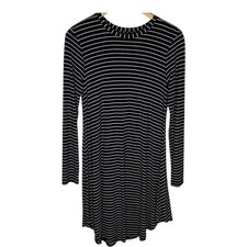 Cupio Dress Womens Medium Black White Striped A Line Long Sleeve Knit