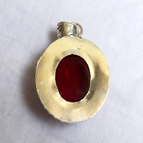74 CT+ Natural Red Ruby Pendant 925 Sterling Silver Plated Handmade Jewelry - Afbeelding 8 van 8