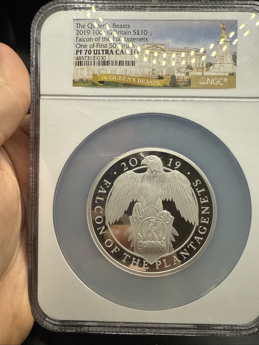 2019 UK £10 Queen's Beasts Falcon 10oz Silver .999 Coin NGC PF70UC