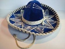 Vintage Pigalle Mexican Sombrero Mariachi Hat Blue And Silver Hecho En Mexico