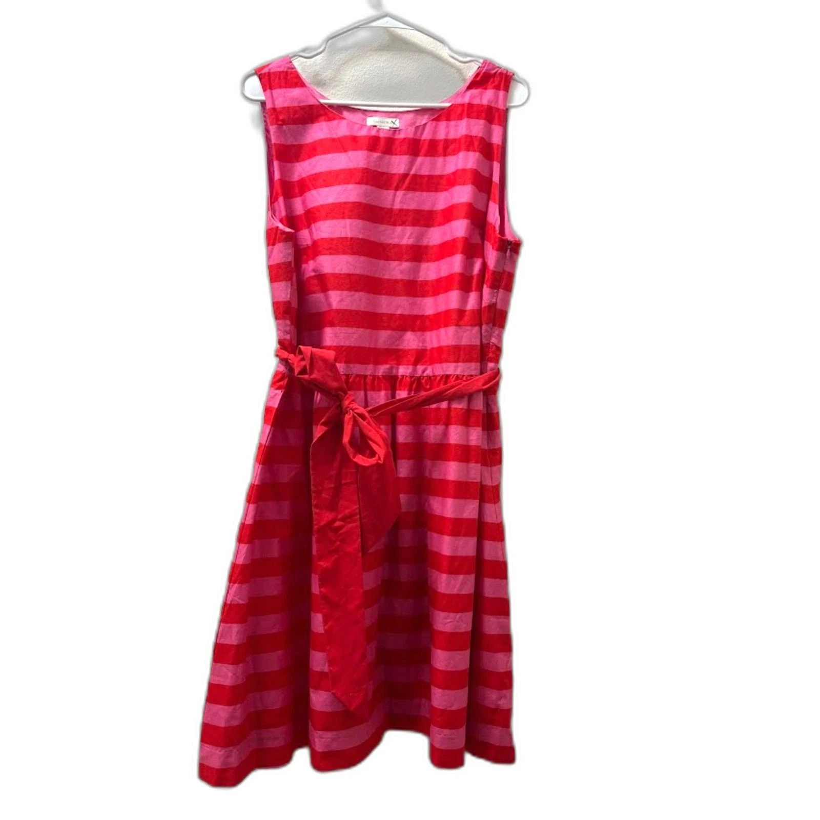 Abito donna Garnet Hill taglia 18 rosa righe rosse San Valentino aderente e svasato