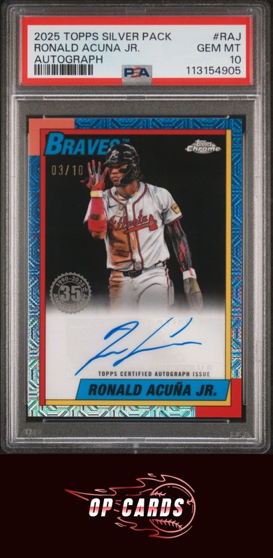 Ronald Acuna Jr. 2025 Topps Silver 1990 Chrome Promo Autograph Black PSA 10 /10