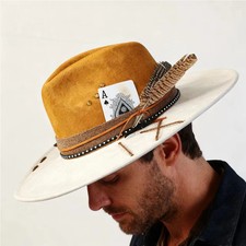 Wide Brim Fedora Hat Men Women Western Party Church Style Brown Four Season