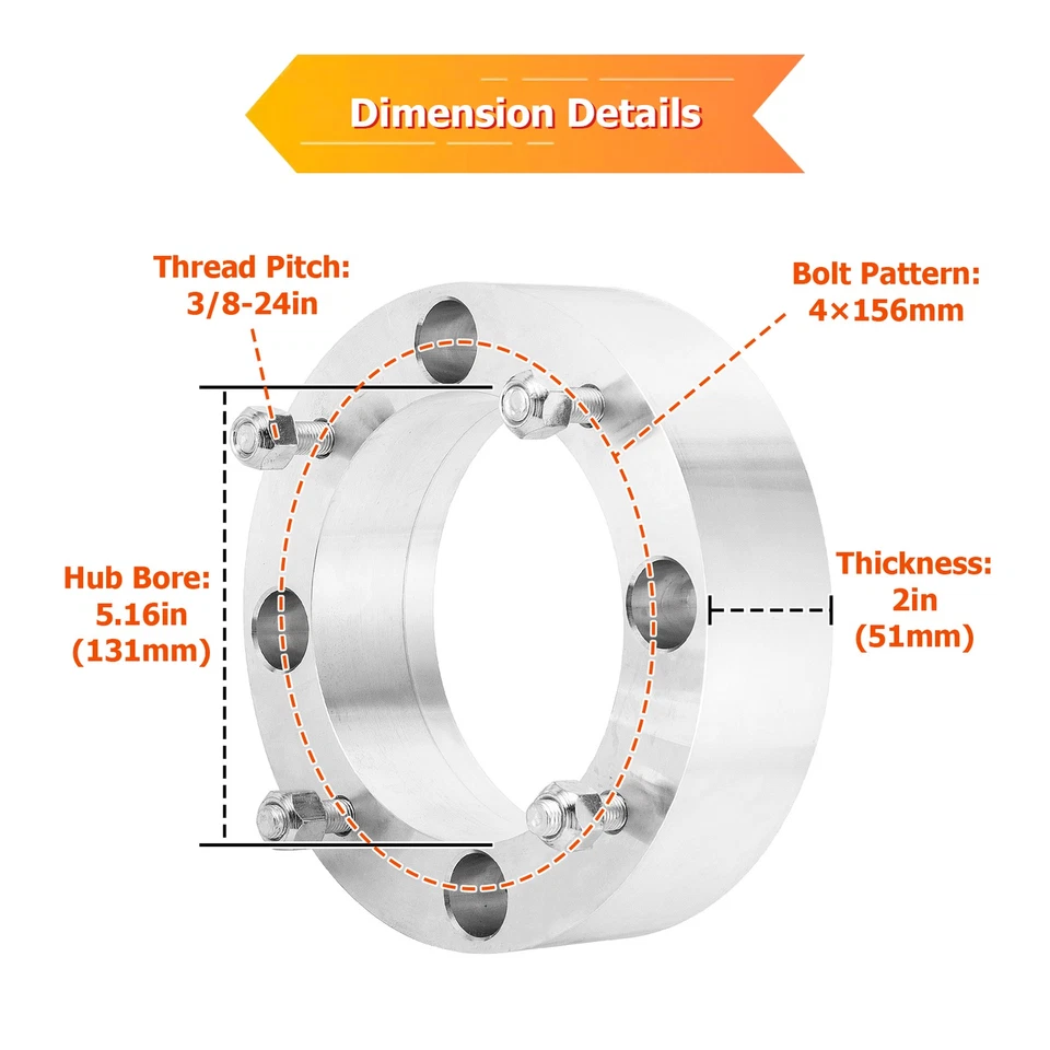Espaciadores de rueda de 2 pulgadas 4x156 con pernos 3/8-24 para Bobcat 3400 Kawasaki Tecate 4 Foto 4 de 4
