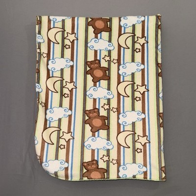 Baby Fleece Receiving Blanket Bear Moon Stars Print Soft Nursery Crib Stroller