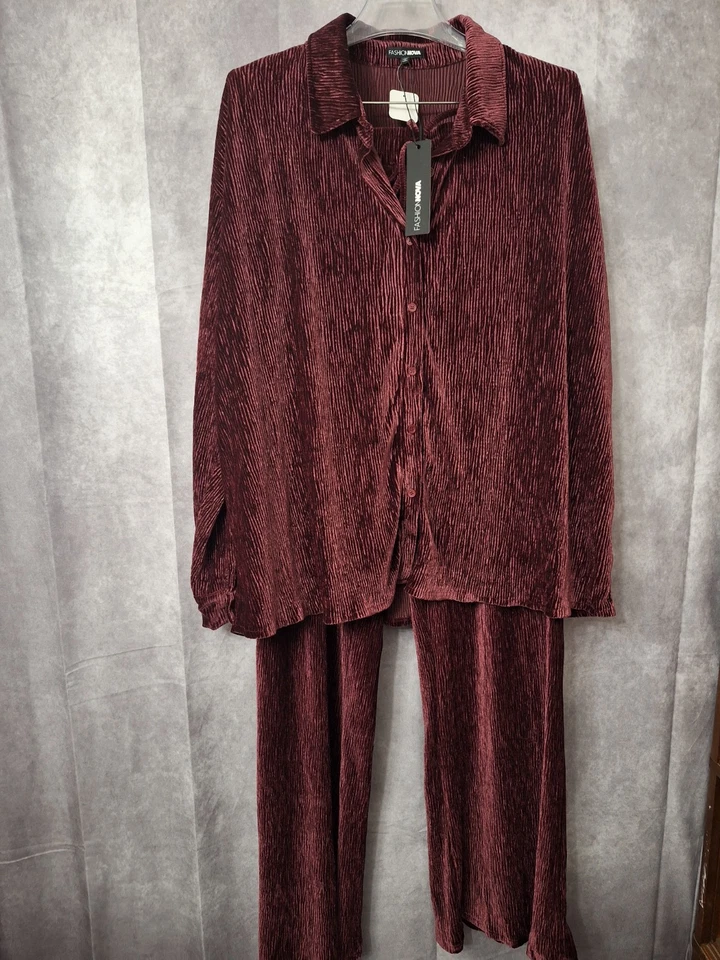 Fashion Nova Jenelle Crushed Velve Wide Leg Pant Set Womens 1x Oversized Relaxed - Image 3 of 4