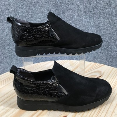 Munro Boots Womens 7.5WW Kit Ankle Bootie Black Leather Side Zip Round Toe Wedge