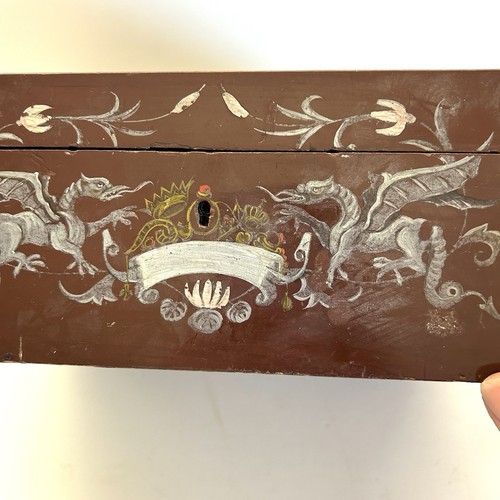 Antique German Hand Painted Keepsake Box Wagner Dragon Siegfried Fafnir Chest - Picture 14 of 14