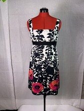 Nine West Sleeveless Floral Dress Size 10 White Black Party Cocktail C717