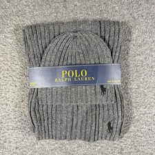 New Polo Ralph Lauren Mens 2pc Beanie Hat Scarf Set Gray